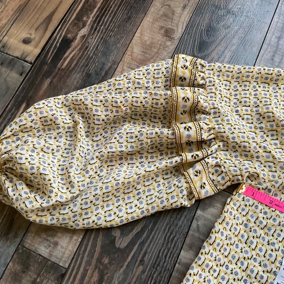 Max Studio Sheer Blouse Ruffle Balloon Bubble Sleeve Floral Boho Yellow - Picture 5 of 6